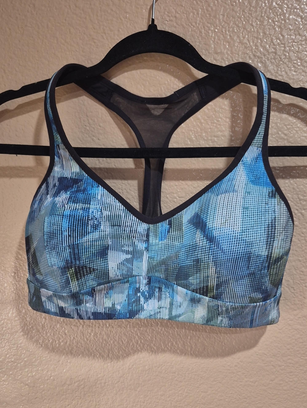 Blue Patterned Women's Sports Bra - Racerback Support CD